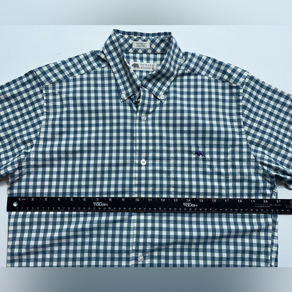 Onward Reserve Performance Button Down Shirt Mens Size Medium Blue Ivory Checked - Picture 13 of 16